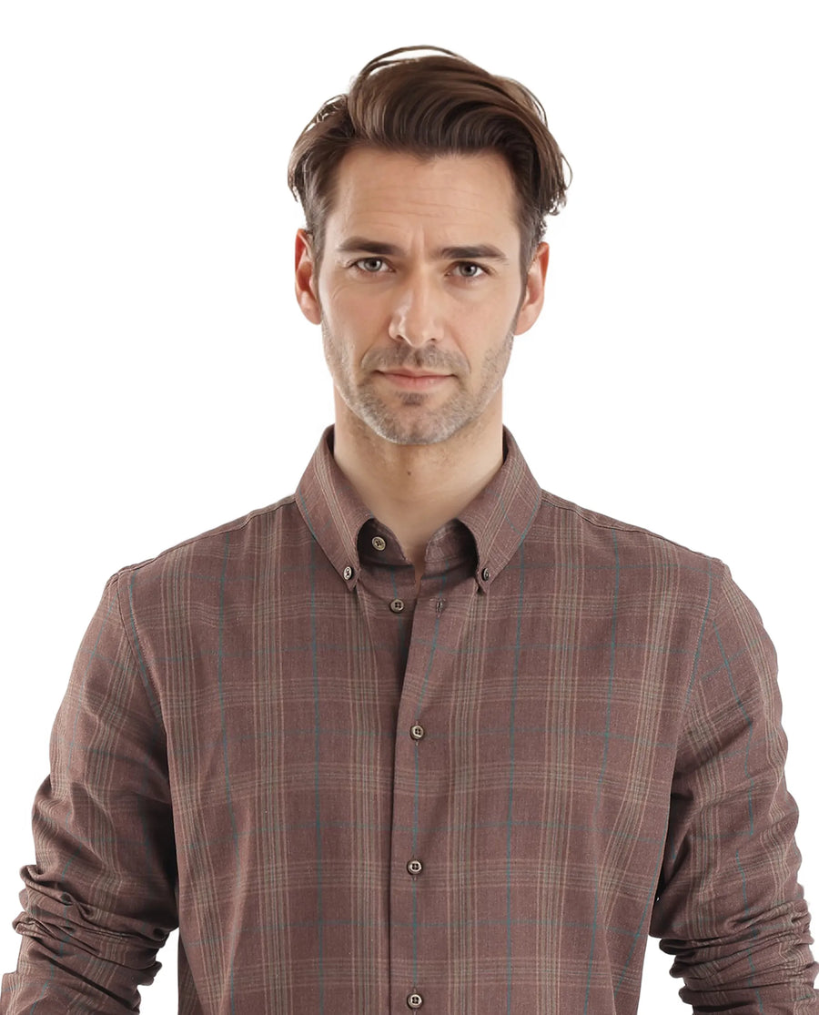 Rare Rabbit Men's Rudo Brown Cotton Checked Print Regular Fit Full Sleeve Collared Shirt