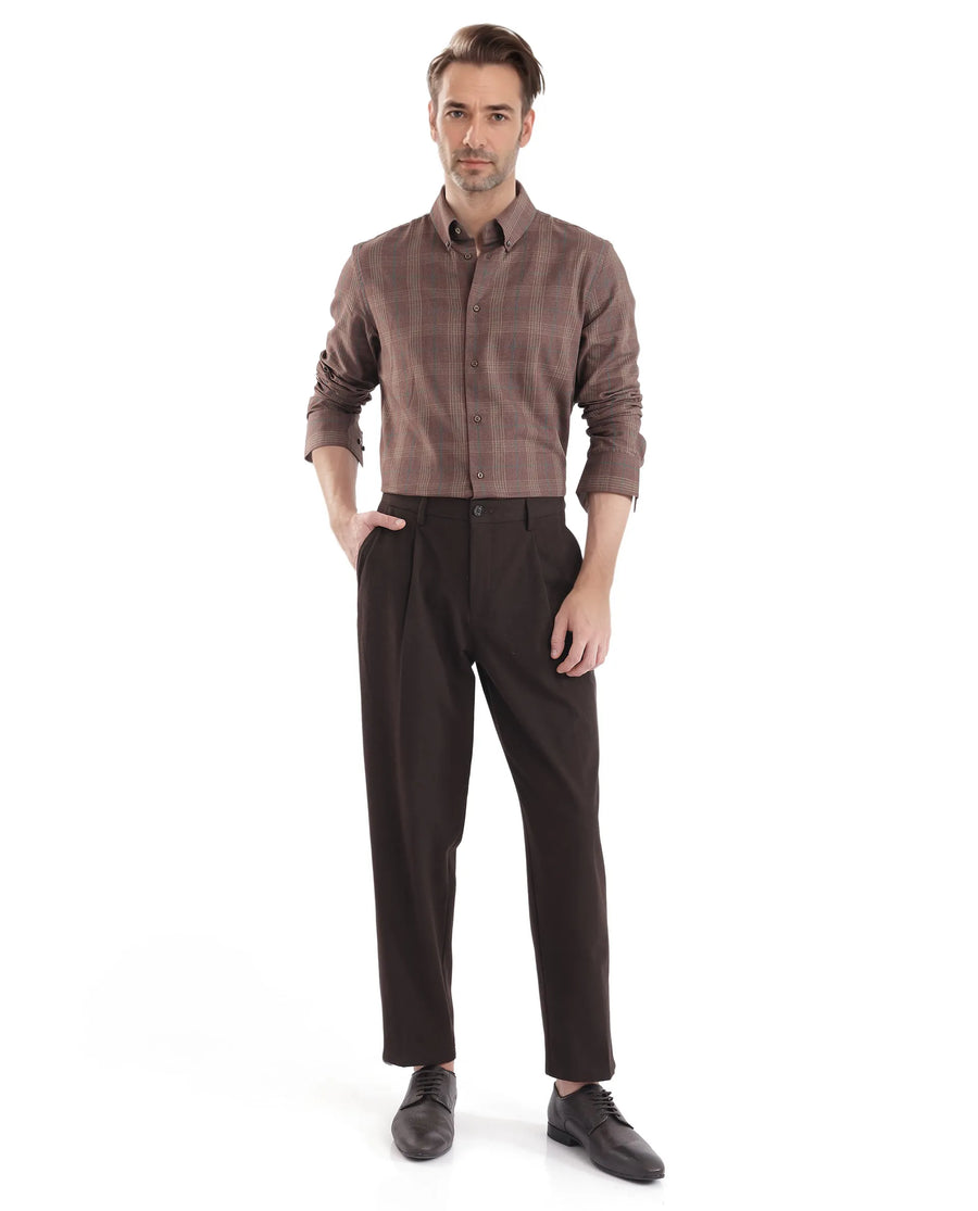 Rare Rabbit Men's Rudo Brown Cotton Checked Print Regular Fit Full Sleeve Collared Shirt