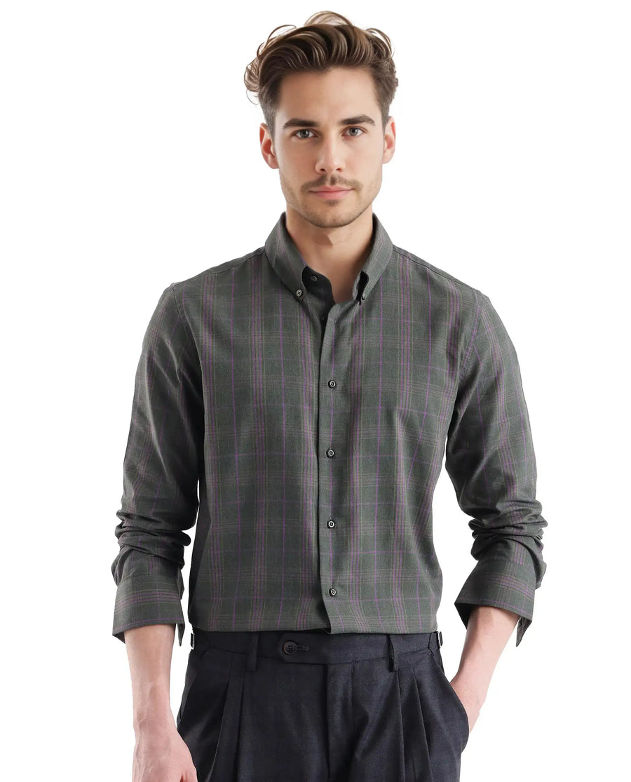 Rare Rabbit Men's Rudo Dark Green Cotton Checked Print Regular Fit Full Sleeve Collared Shirt