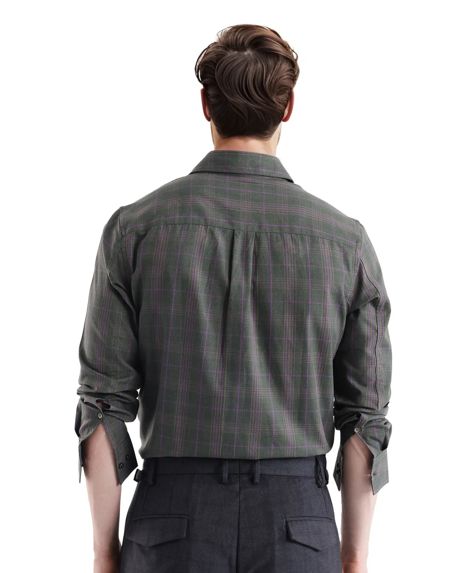 Rare Rabbit Men's Rudo Dark Green Cotton Checked Print Regular Fit Full Sleeve Collared Shirt