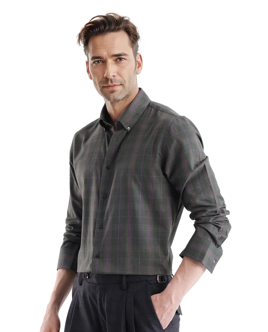 Rare Rabbit Men's Rudo Dark Green Cotton Checked Print Regular Fit Full Sleeve Collared Shirt