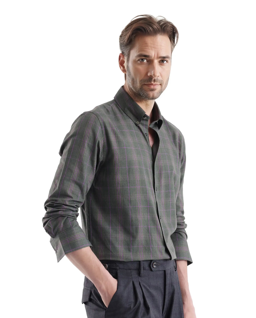 Rare Rabbit Men's Rudo Dark Green Cotton Checked Print Regular Fit Full Sleeve Collared Shirt