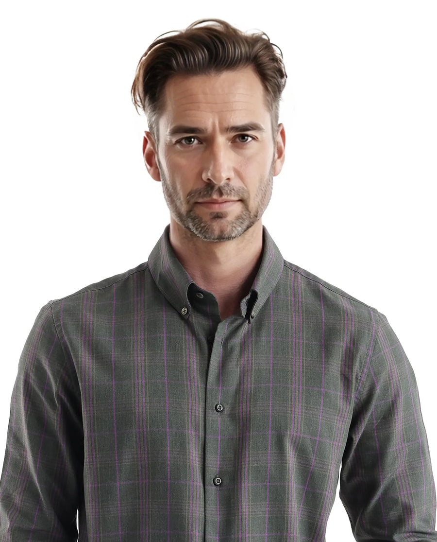 Rare Rabbit Men's Rudo Dark Green Cotton Checked Print Regular Fit Full Sleeve Collared Shirt