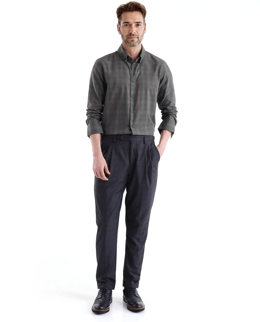 Rare Rabbit Men's Rudo Dark Green Cotton Checked Print Regular Fit Full Sleeve Collared Shirt