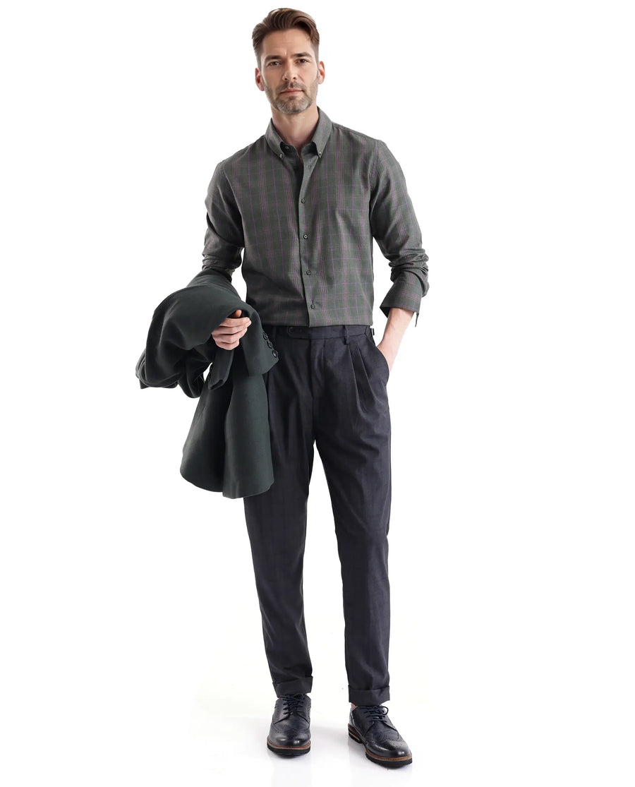Rare Rabbit Men's Rudo Dark Green Cotton Checked Print Regular Fit Full Sleeve Collared Shirt