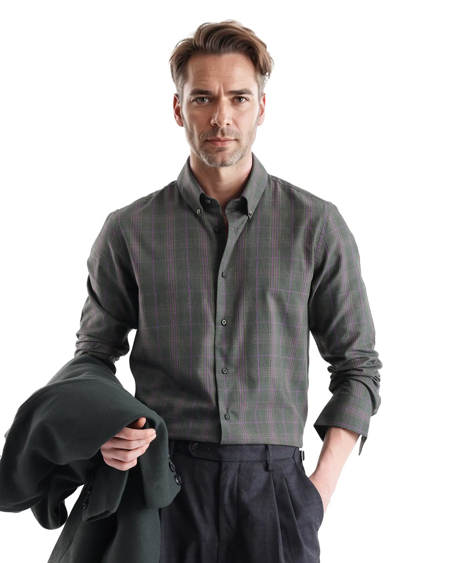 Rare Rabbit Men's Rudo Dark Green Cotton Checked Print Regular Fit Full Sleeve Collared Shirt