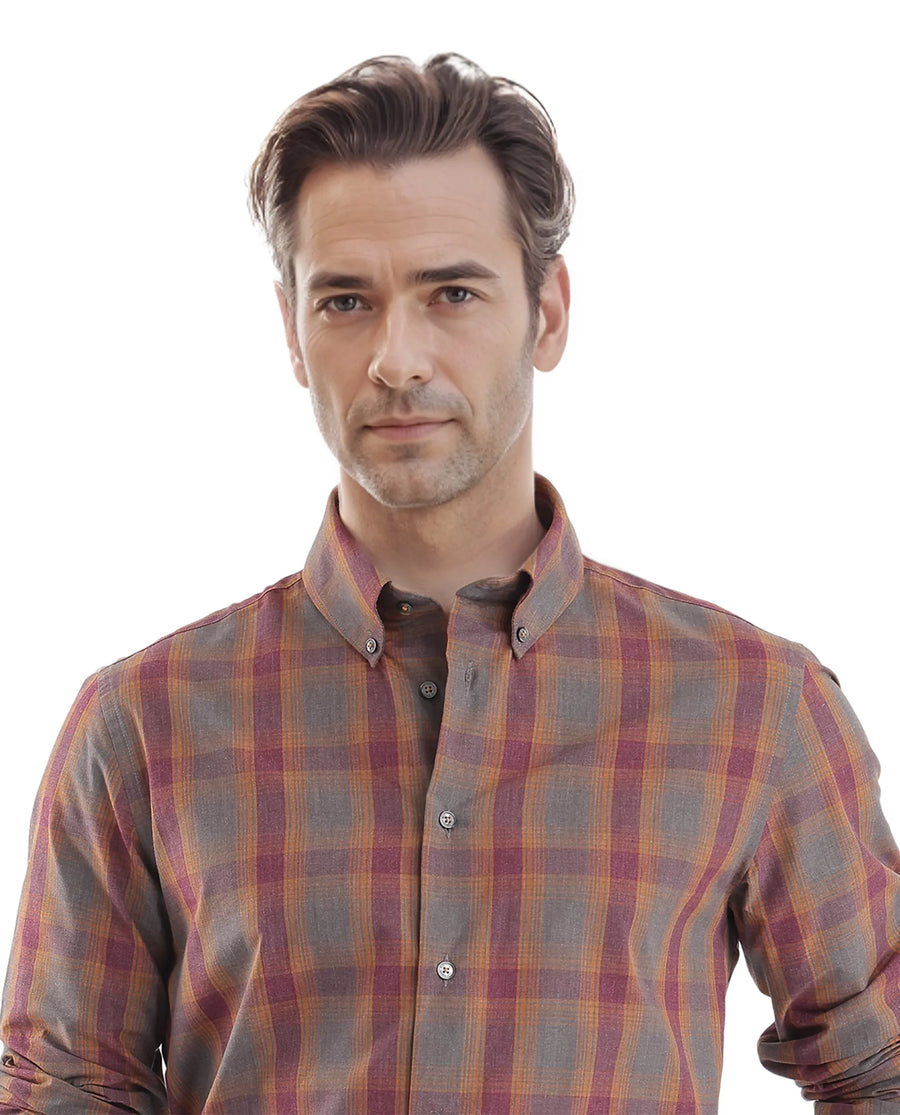 Rare Rabbit Men's Rudo Dark Grey Cotton Checked Print Regular Fit Full Sleeve Collared Shirt