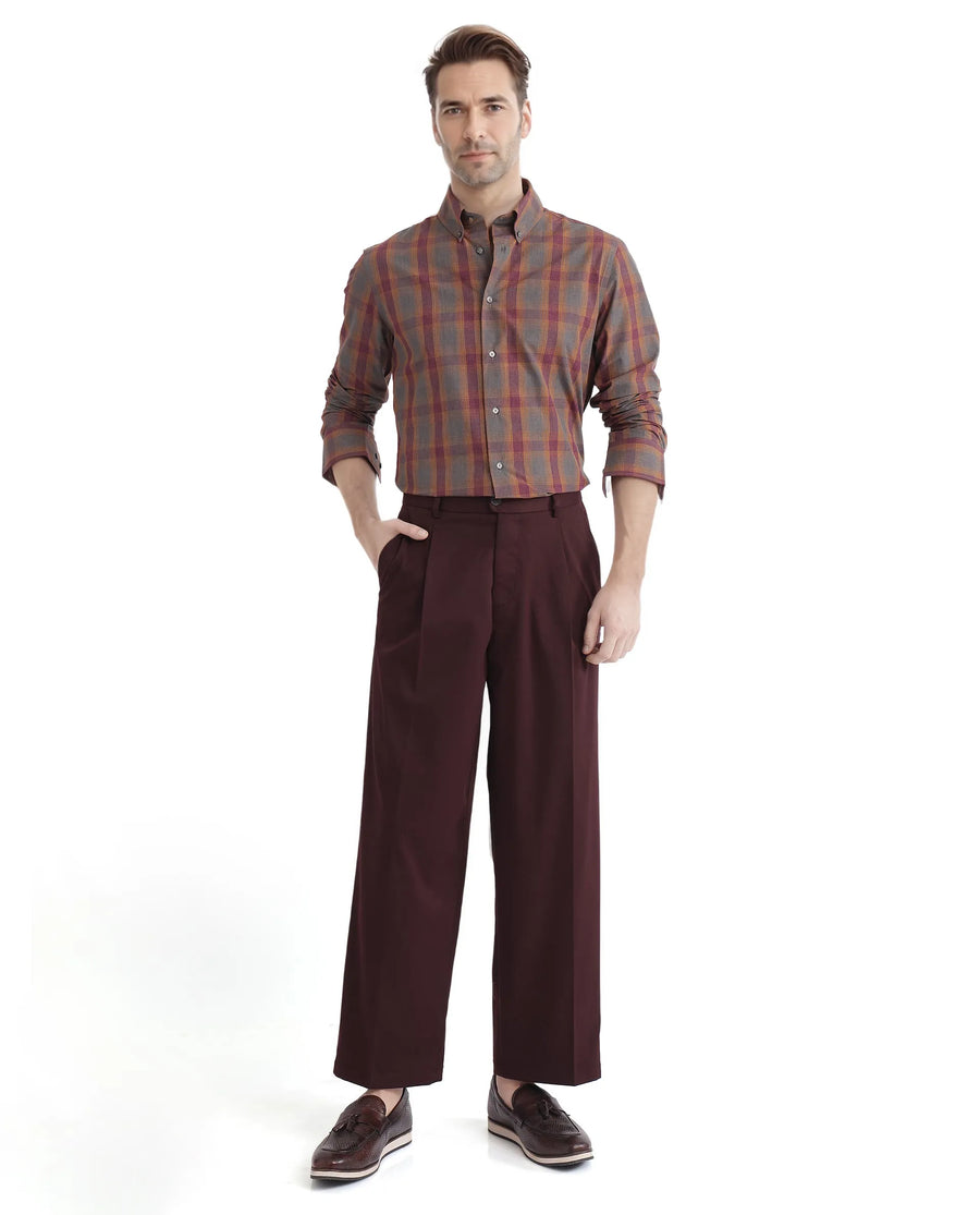 Rare Rabbit Men's Rudo Dark Grey Cotton Checked Print Regular Fit Full Sleeve Collared Shirt