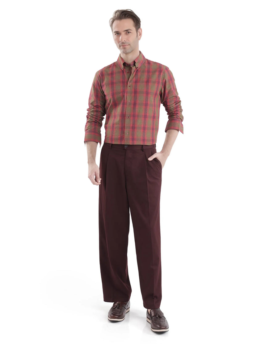 Rare Rabbit Men's Rudo Red Cotton Checked Print Regular Fit Full Sleeve Collared Shirt