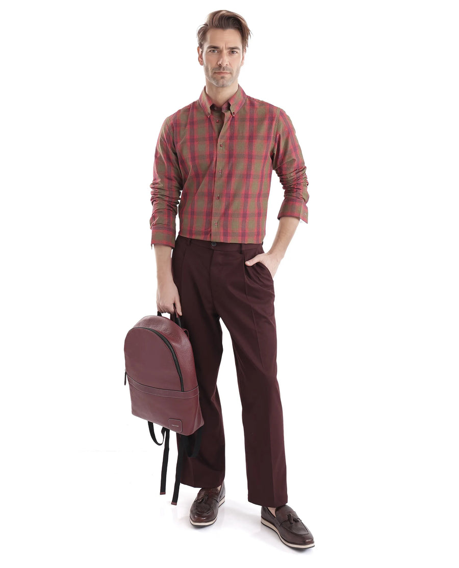 Rare Rabbit Men's Rudo Red Cotton Checked Print Regular Fit Full Sleeve Collared Shirt