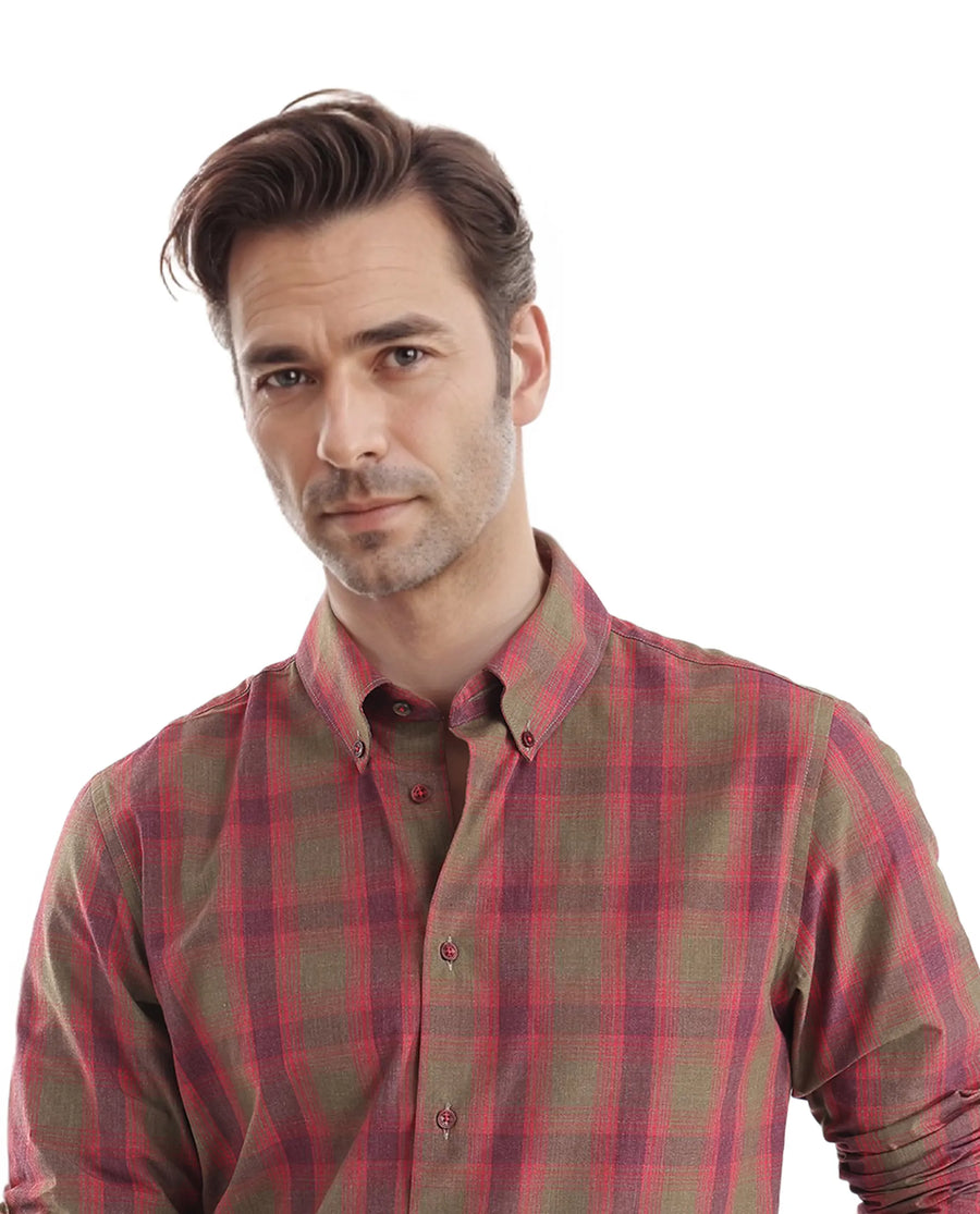 Rare Rabbit Men's Rudo Red Cotton Checked Print Regular Fit Full Sleeve Collared Shirt