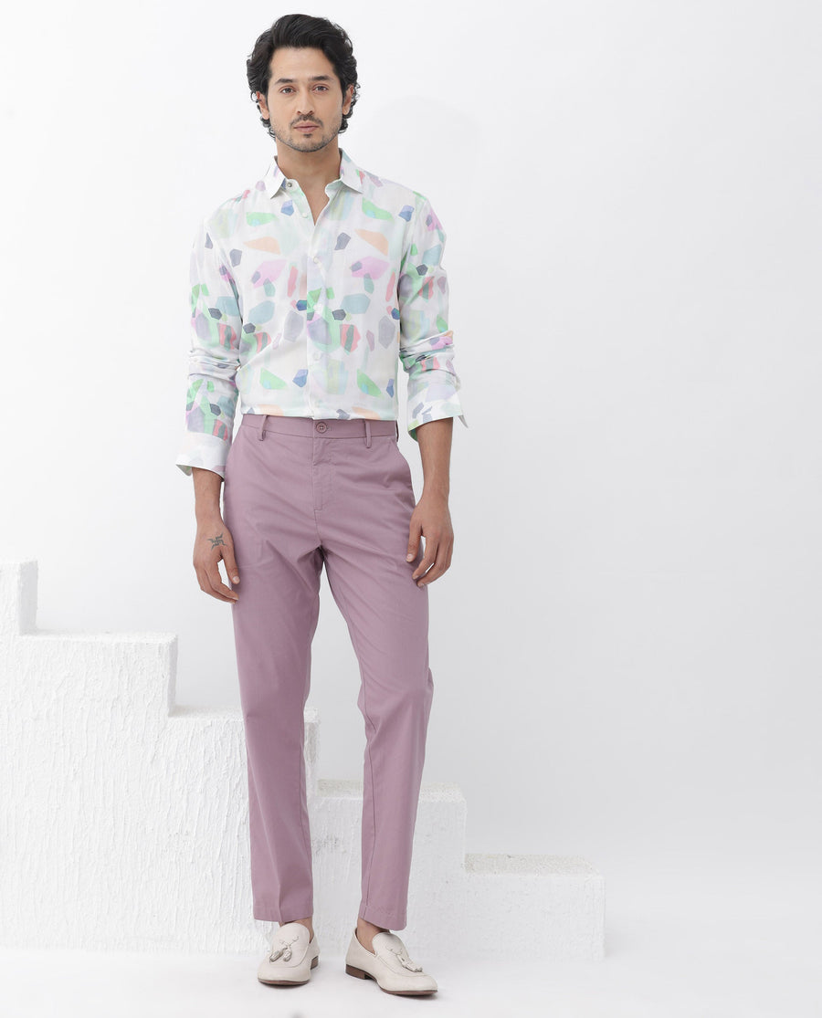 Rare Rabbit Men's Rumelo Off White Viscose Blend Abstract Print Regular Fit Full Sleeve Collared Shirt