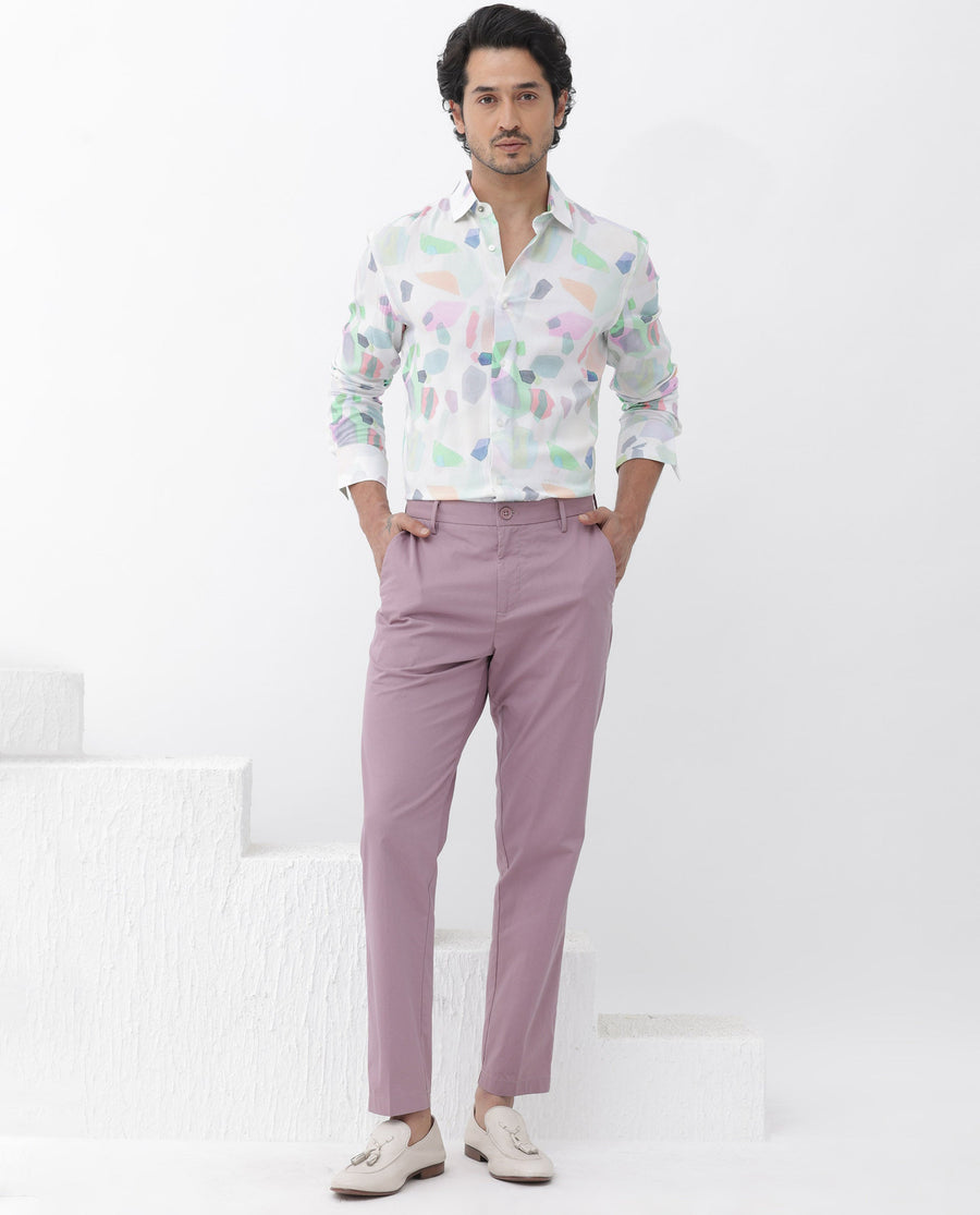 Rare Rabbit Men's Rumelo Off White Viscose Blend Abstract Print Regular Fit Full Sleeve Collared Shirt