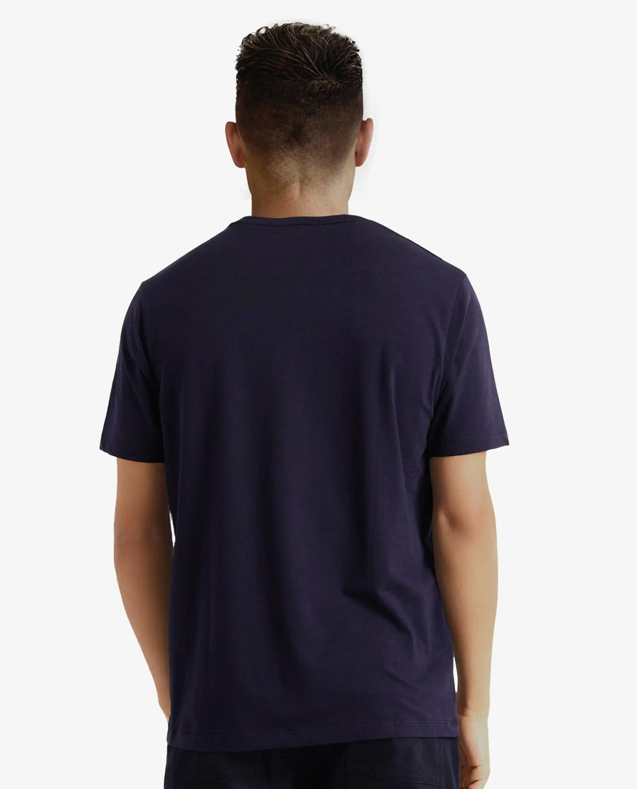Rare Rabbit Men's Runi Navy Cotton Blend Graphic Print Regular Fit Half Sleeve Crew Neck T-Shirt