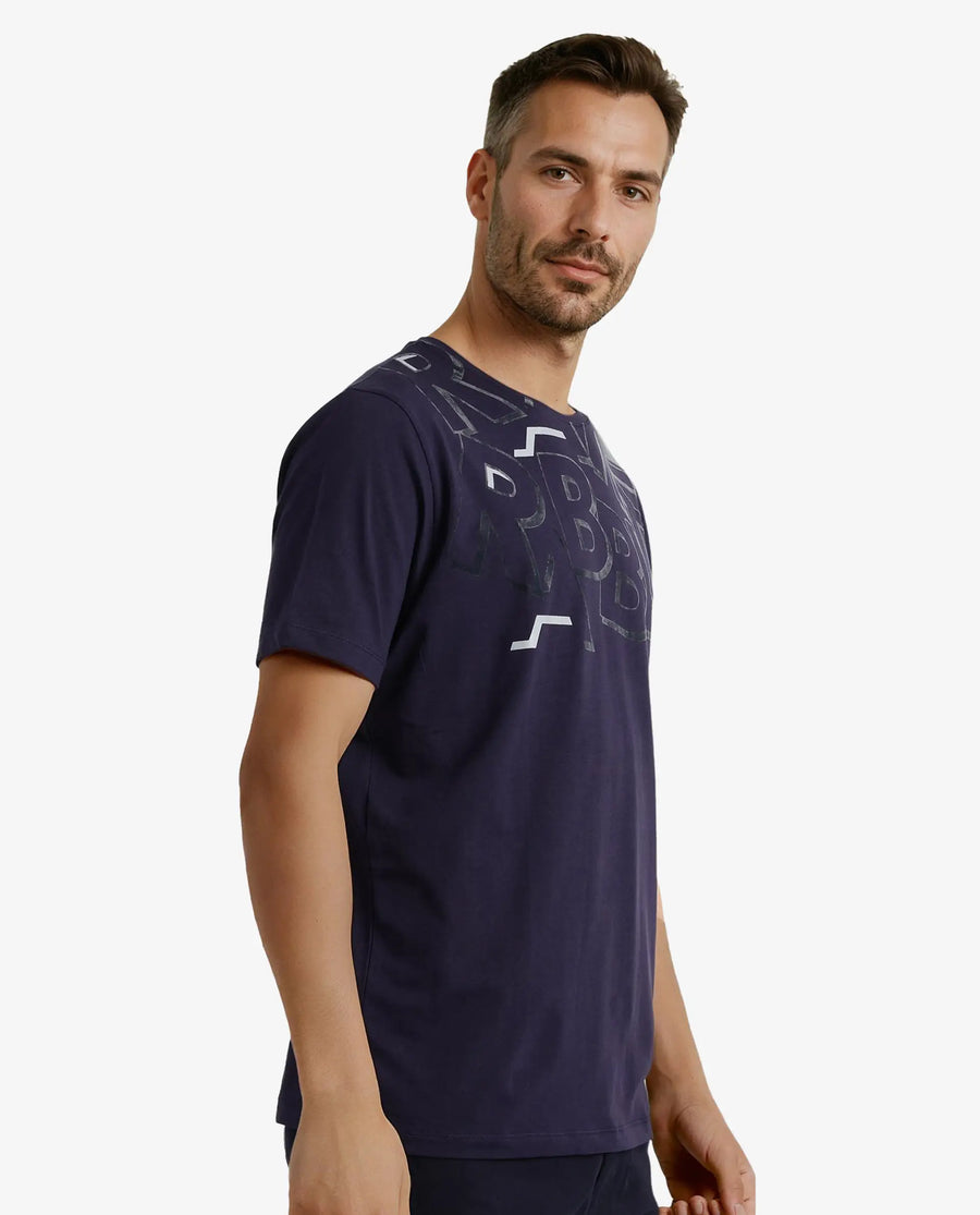 Rare Rabbit Men's Runi Navy Cotton Blend Graphic Print Regular Fit Half Sleeve Crew Neck T-Shirt