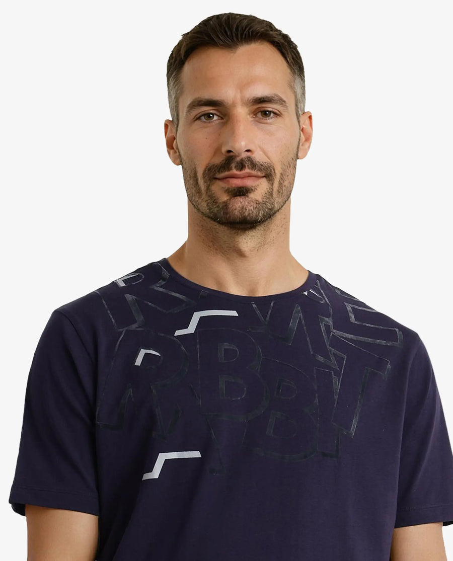 Rare Rabbit Men's Runi Navy Cotton Blend Graphic Print Regular Fit Half Sleeve Crew Neck T-Shirt