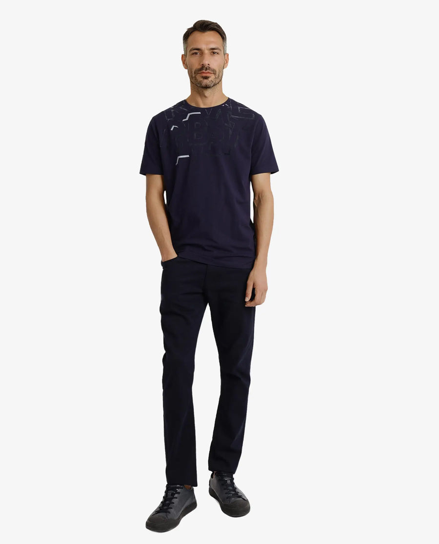 Rare Rabbit Men's Runi Navy Cotton Blend Graphic Print Regular Fit Half Sleeve Crew Neck T-Shirt
