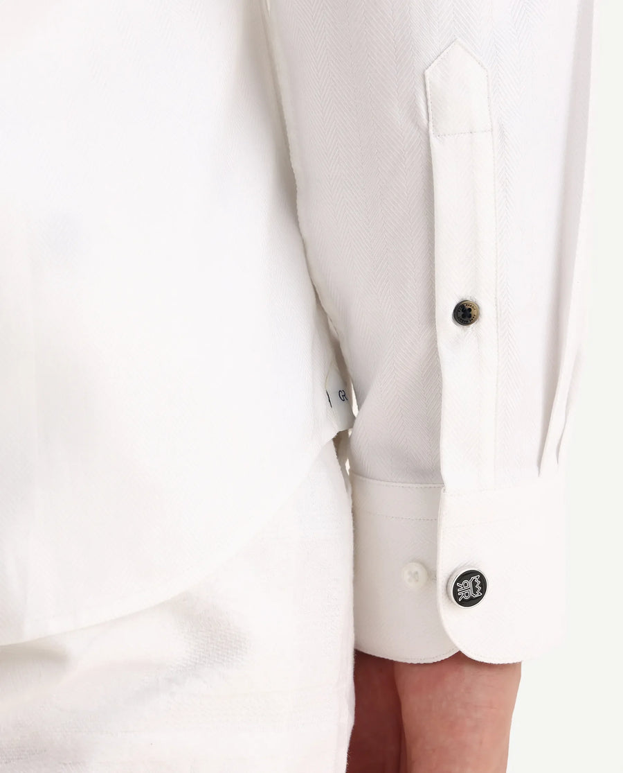 Rare Rabbit Men's Ruther 25 White Cotton Fabric Spread Collar Regular Jacquard Shirt