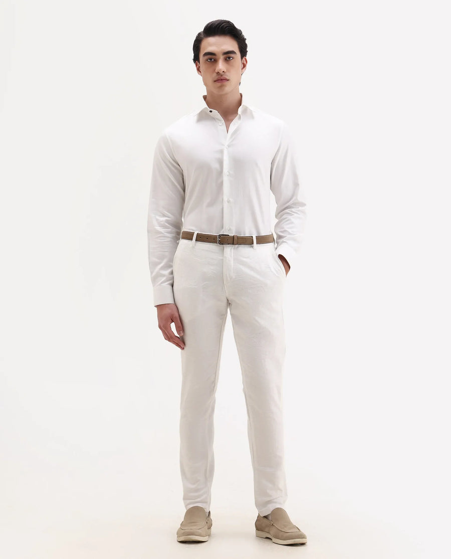 Rare Rabbit Men's Ruther 25 White Cotton Fabric Spread Collar Regular Jacquard Shirt