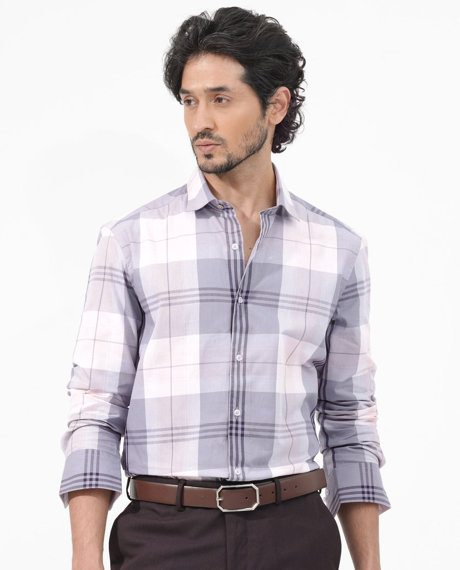 Rare Rabbit Men's Ryett Pink Cotton Checked Print Regular Fit Full Sleeve Collared Shirt