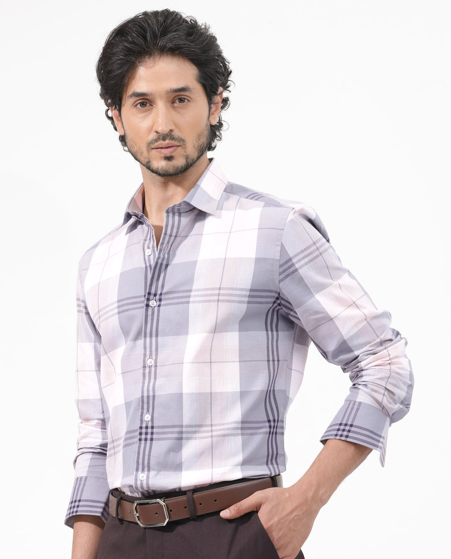 Rare Rabbit Men's Ryett Pink Cotton Checked Print Regular Fit Full Sleeve Collared Shirt