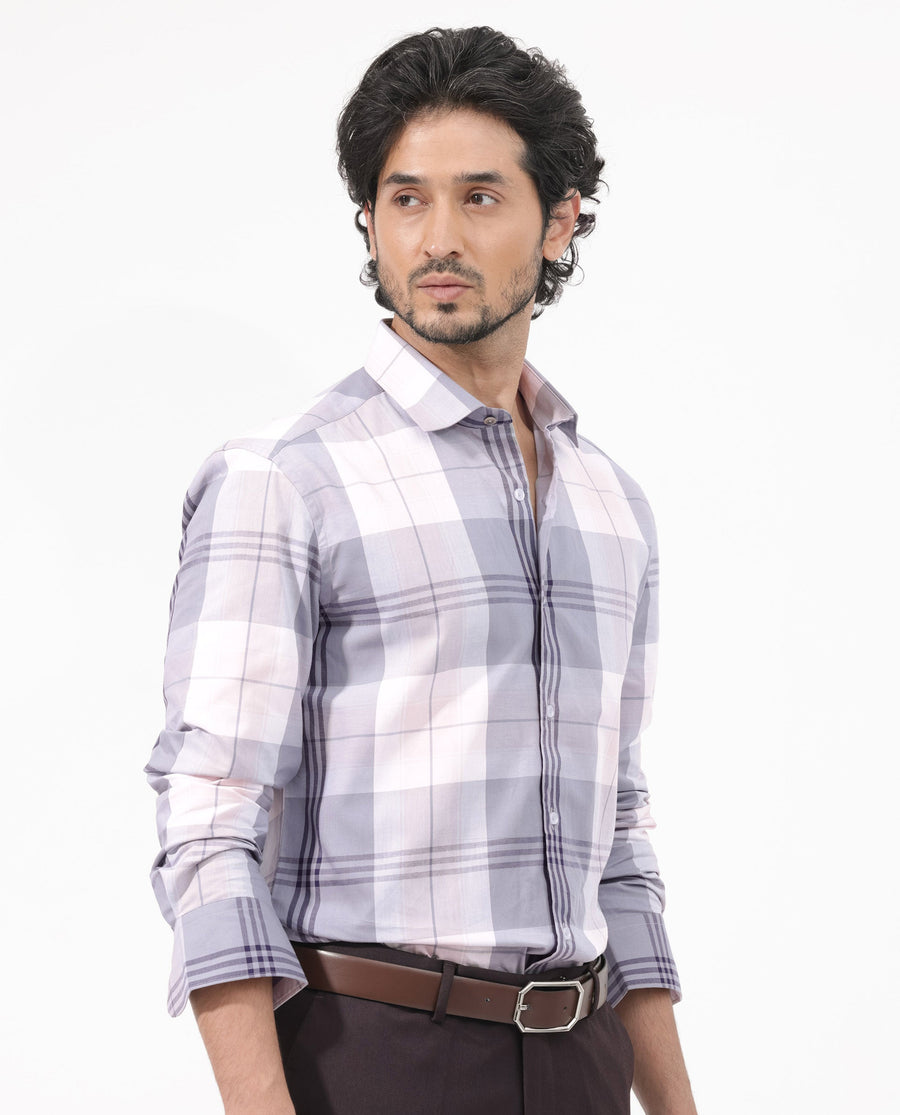Rare Rabbit Men's Ryett Pink Cotton Checked Print Regular Fit Full Sleeve Collared Shirt