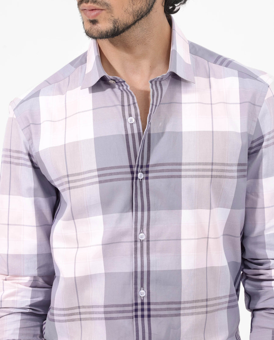 Rare Rabbit Men's Ryett Pink Cotton Checked Print Regular Fit Full Sleeve Collared Shirt