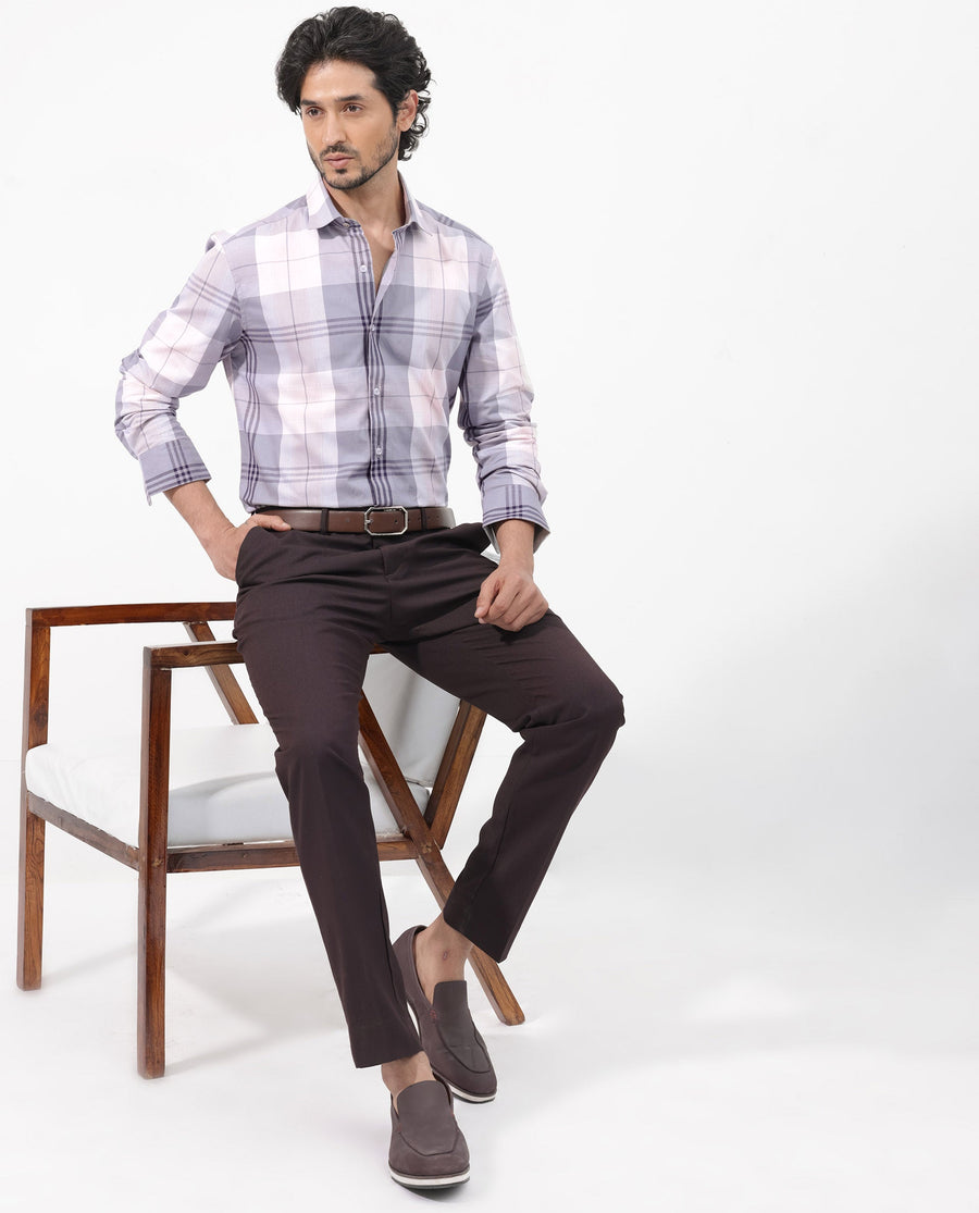 Rare Rabbit Men's Ryett Pink Cotton Checked Print Regular Fit Full Sleeve Collared Shirt