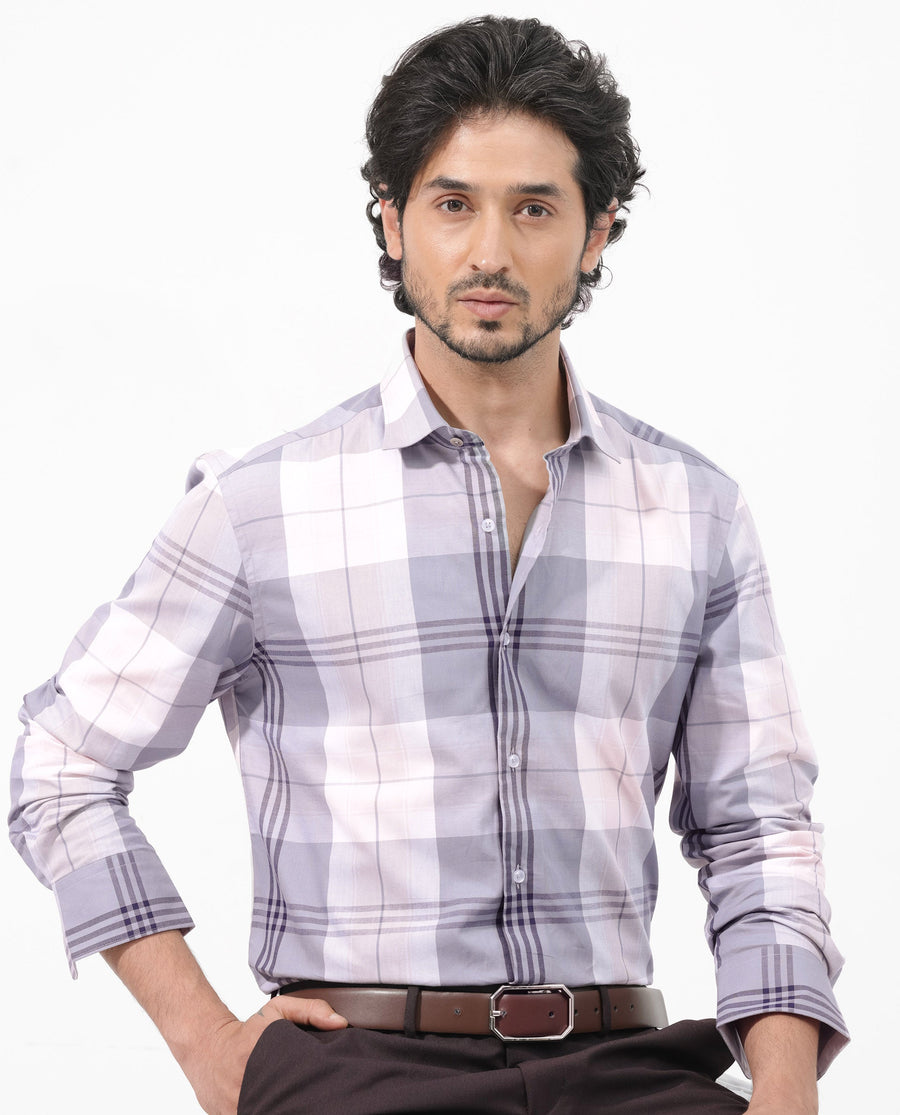 Rare Rabbit Men's Ryett Pink Cotton Checked Print Regular Fit Full Sleeve Collared Shirt