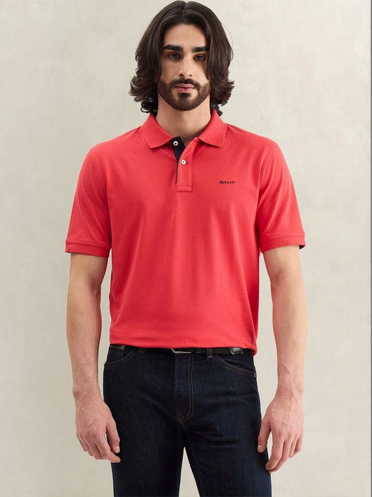 Gant Men Red Solid Regular Fit Pique Polo T-Shirt