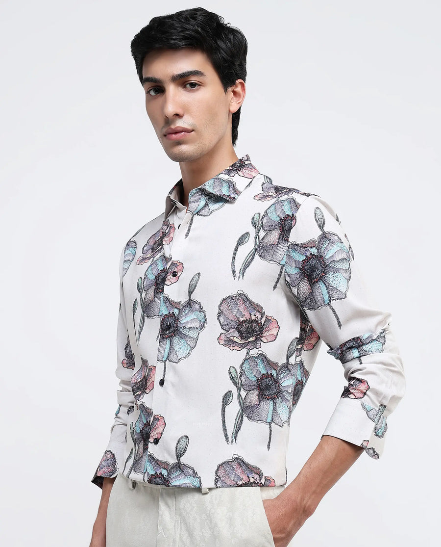 Rare Rabbit Men's Saddle-1 Light Pink Viscose Floral Print Regular Fit Full Sleeve Collared Shirt