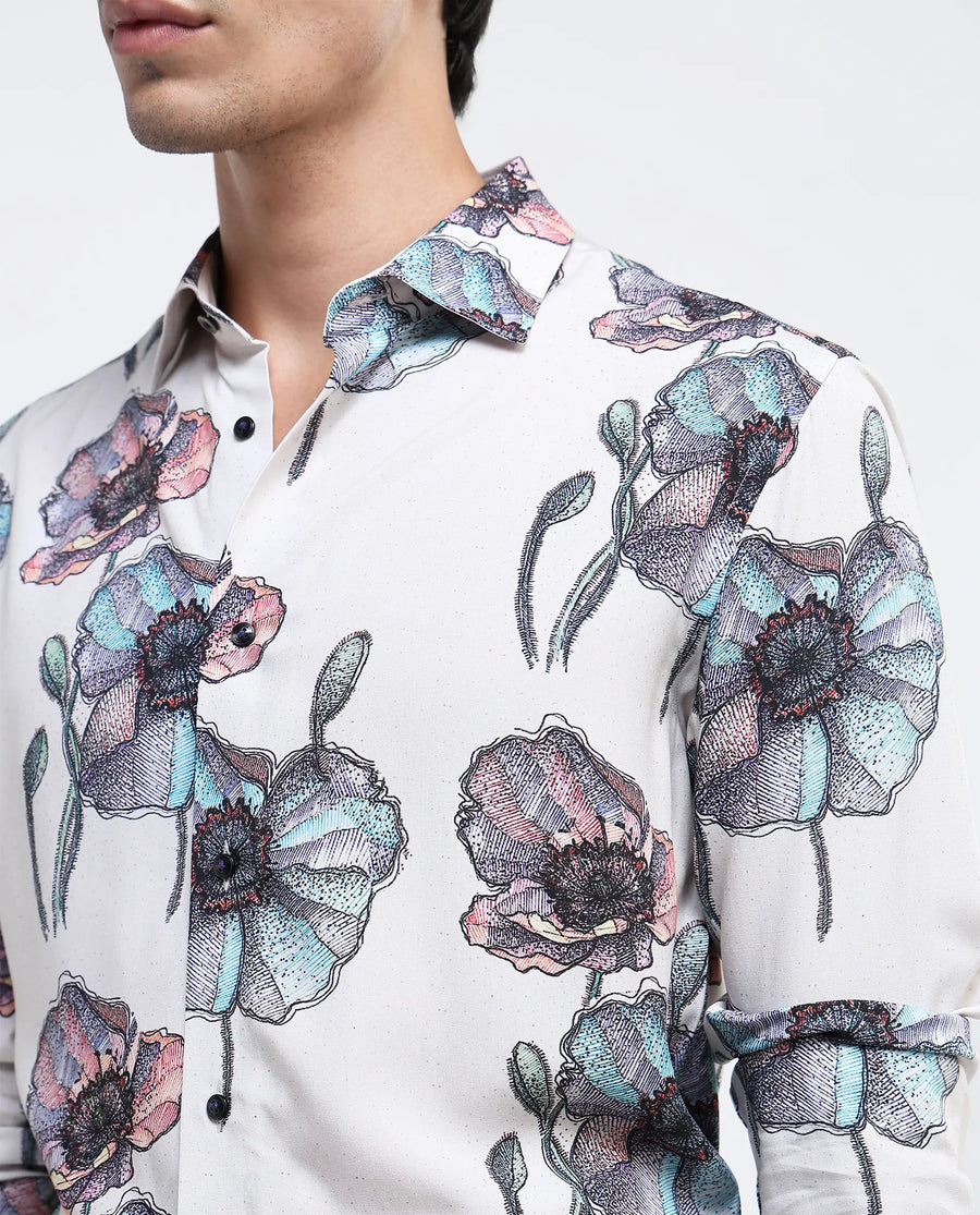 Rare Rabbit Men's Saddle-1 Light Pink Viscose Floral Print Regular Fit Full Sleeve Collared Shirt