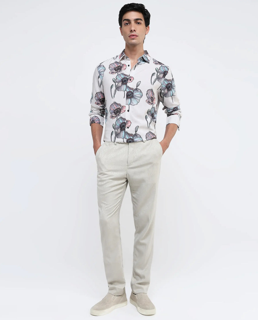 Rare Rabbit Men's Saddle-1 Light Pink Viscose Floral Print Regular Fit Full Sleeve Collared Shirt