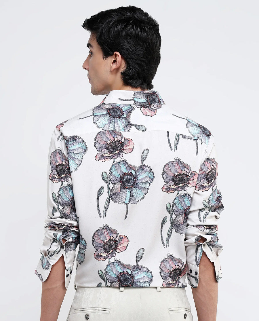 Rare Rabbit Men's Saddle-1 Light Pink Viscose Floral Print Regular Fit Full Sleeve Collared Shirt