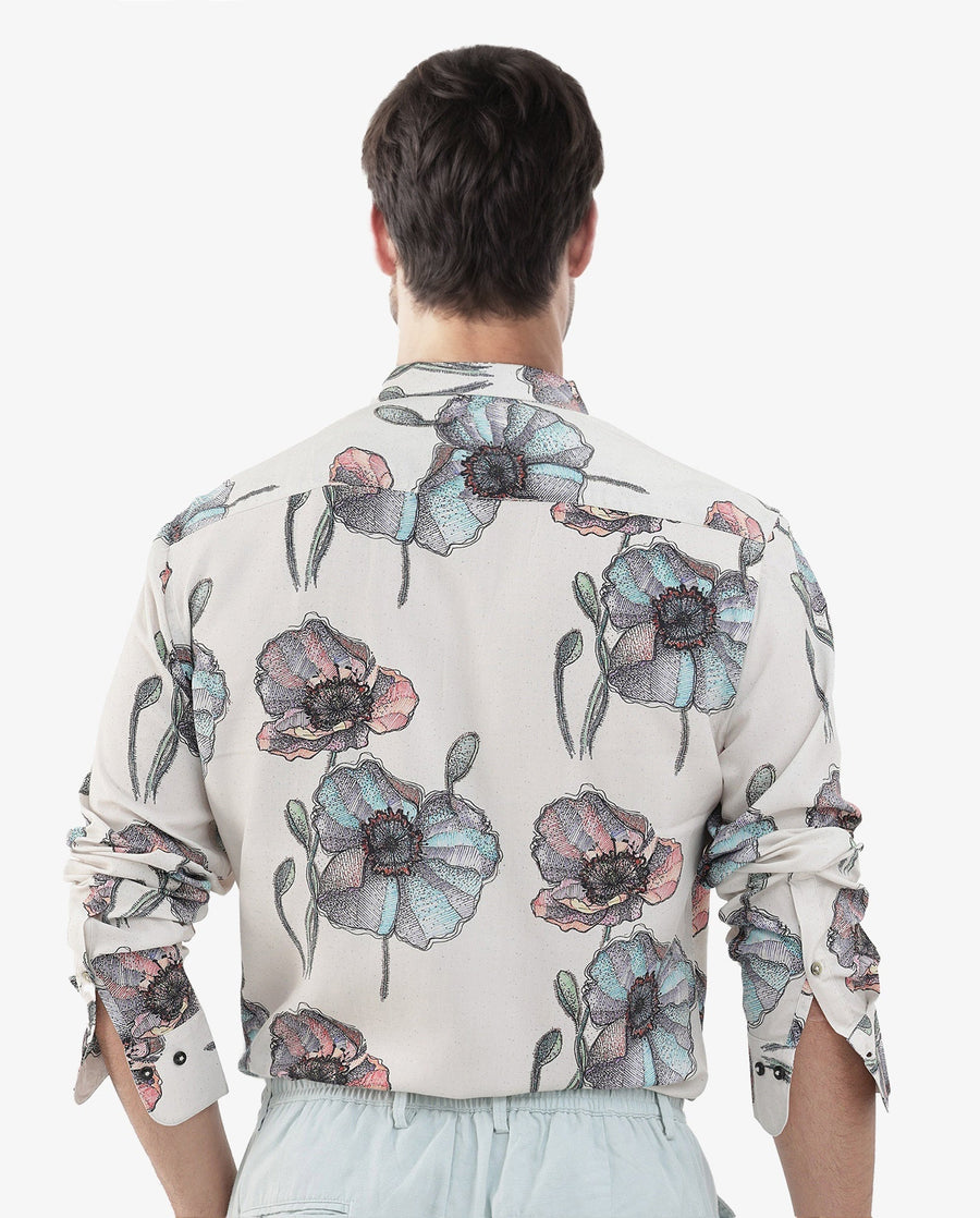 Rare Rabbit Men's Saddle Light Pink Viscose Floral Print Regular Fit Full Sleeve Collared Shirt