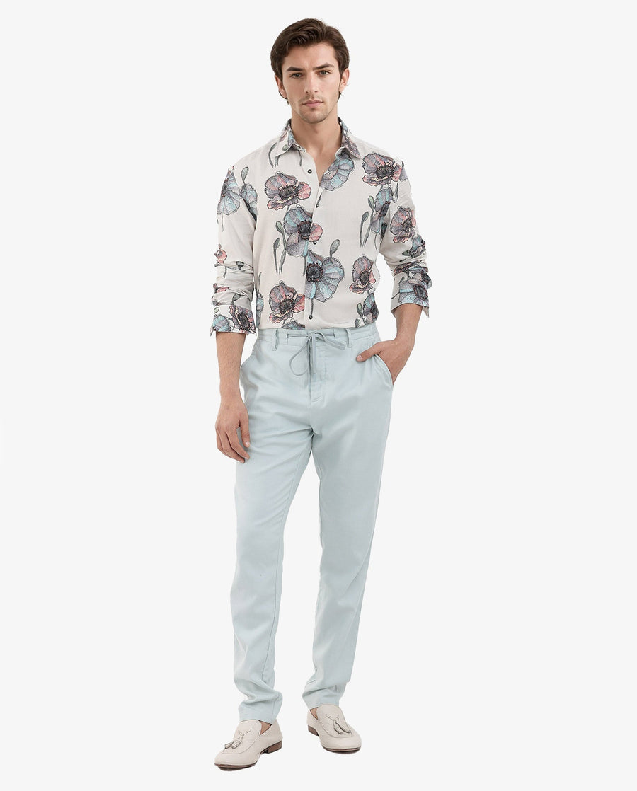 Rare Rabbit Men's Saddle Light Pink Viscose Floral Print Regular Fit Full Sleeve Collared Shirt