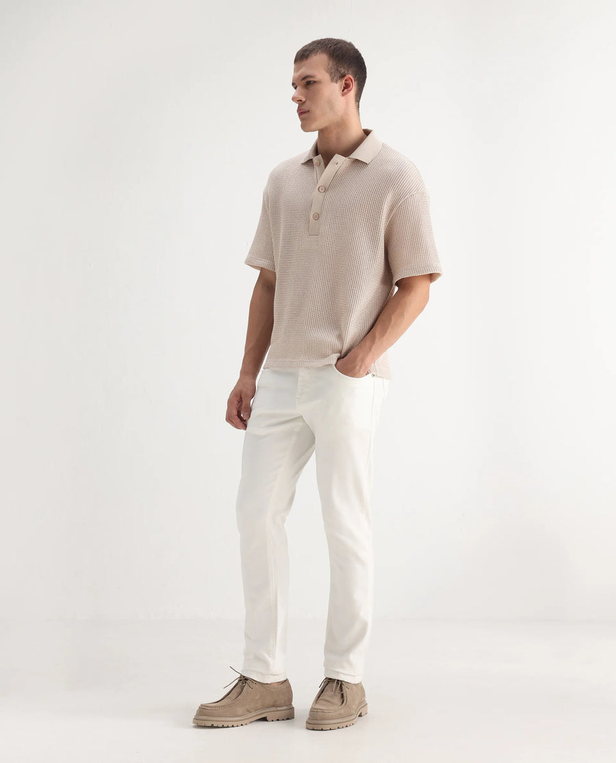 Rare Rabbit Men's Safi White Cotton Blend Plain Hawk Slim Fit Jeans