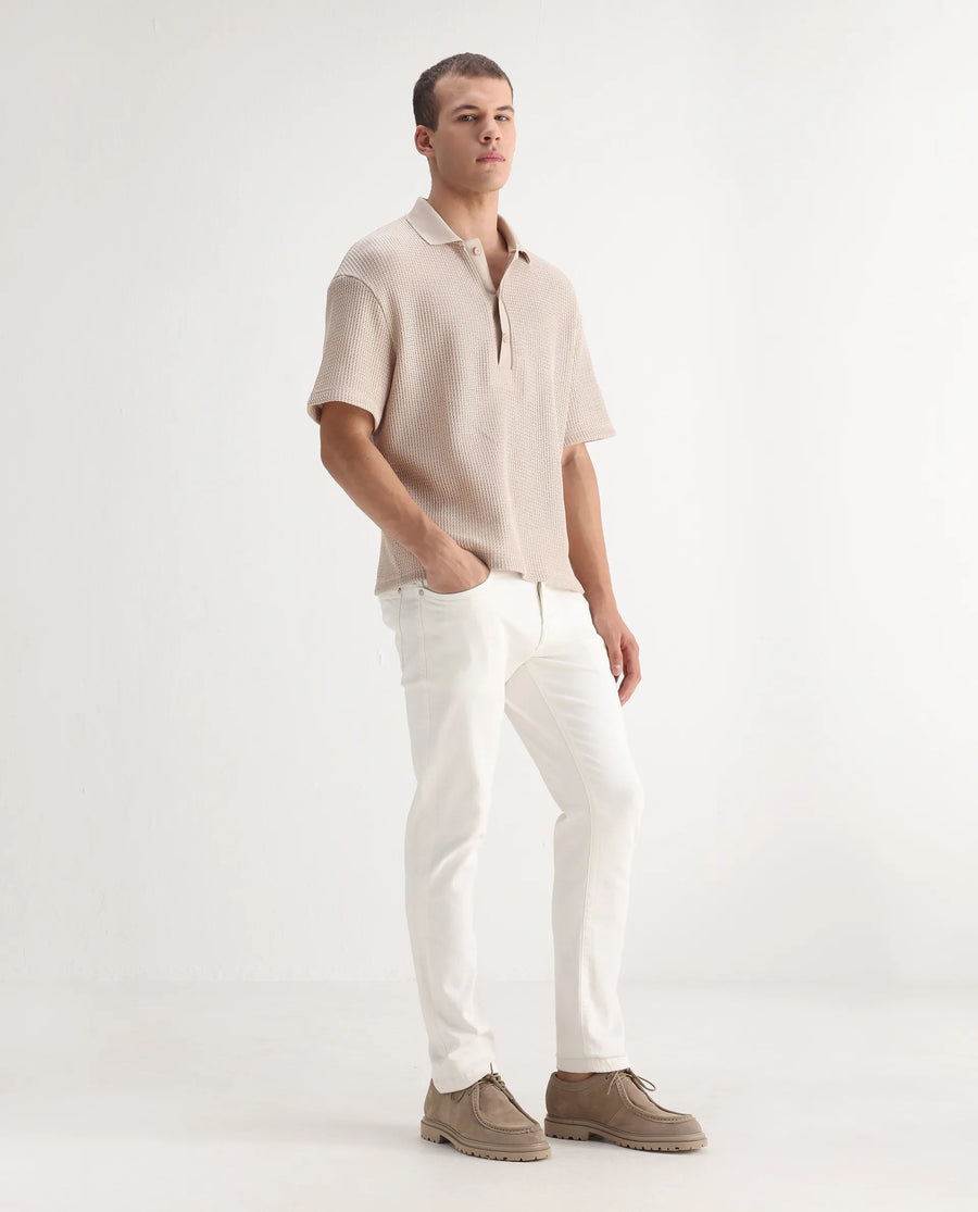 Rare Rabbit Men's Safi White Cotton Blend Plain Hawk Slim Fit Jeans