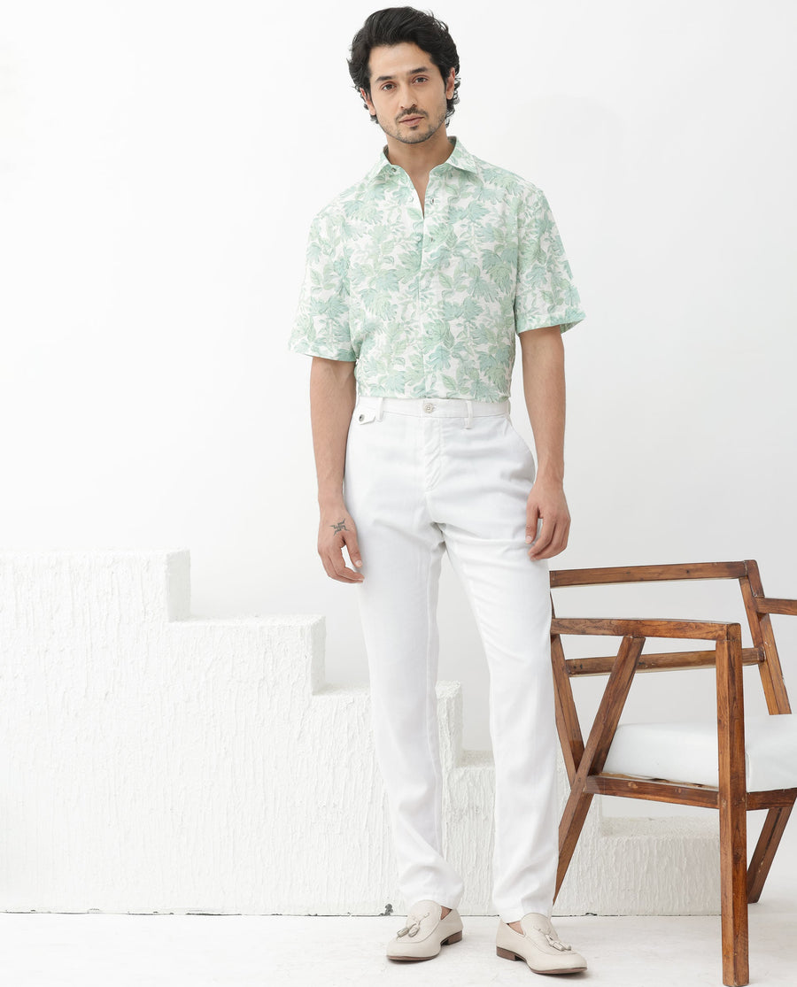 Rare Rabbit Men's Sage Pastel Green Viscose Floral Print Boxy Fit Half Sleeve Collared Shirt