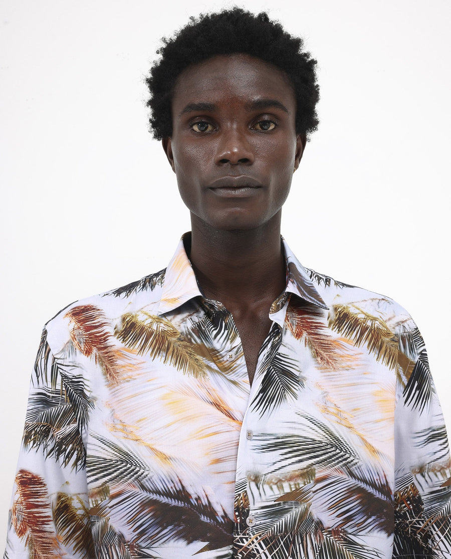 Rare Rabbit Men's Saiph Pastel Purple Viscose Tropical Print Boxy Fit Half Sleeve Collared Shirt