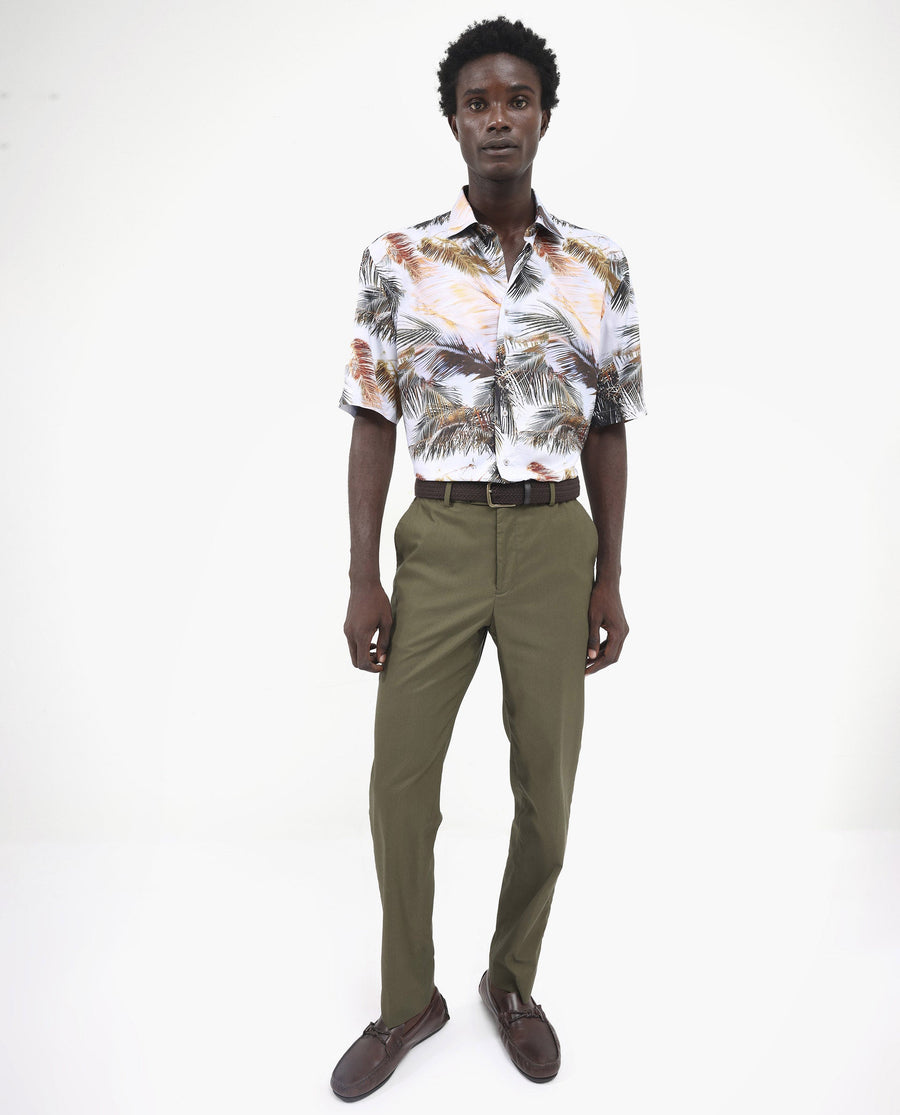 Rare Rabbit Men's Saiph Pastel Purple Viscose Tropical Print Boxy Fit Half Sleeve Collared Shirt