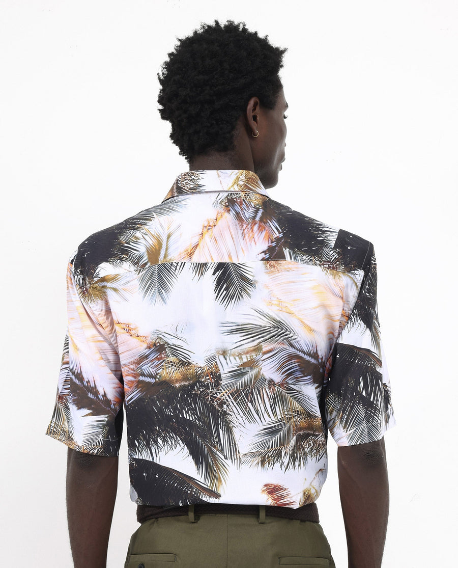 Rare Rabbit Men's Saiph Pastel Purple Viscose Tropical Print Boxy Fit Half Sleeve Collared Shirt