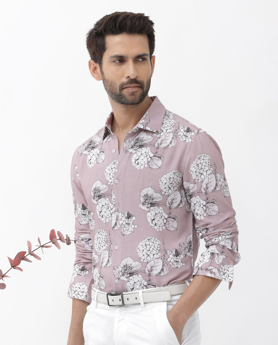 Rare Rabbit Men's Sakon Dusky Pink Viscose Floral Print Regular Fit Full Sleeve Collared Shirt