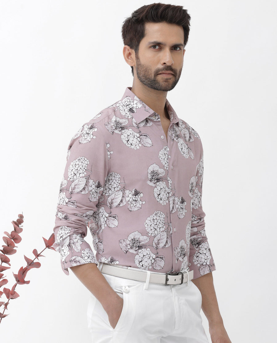 Rare Rabbit Men's Sakon Dusky Pink Viscose Floral Print Regular Fit Full Sleeve Collared Shirt