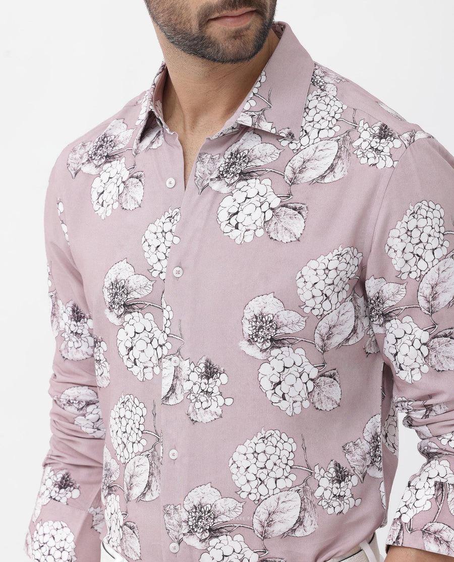 Rare Rabbit Men's Sakon Dusky Pink Viscose Floral Print Regular Fit Full Sleeve Collared Shirt