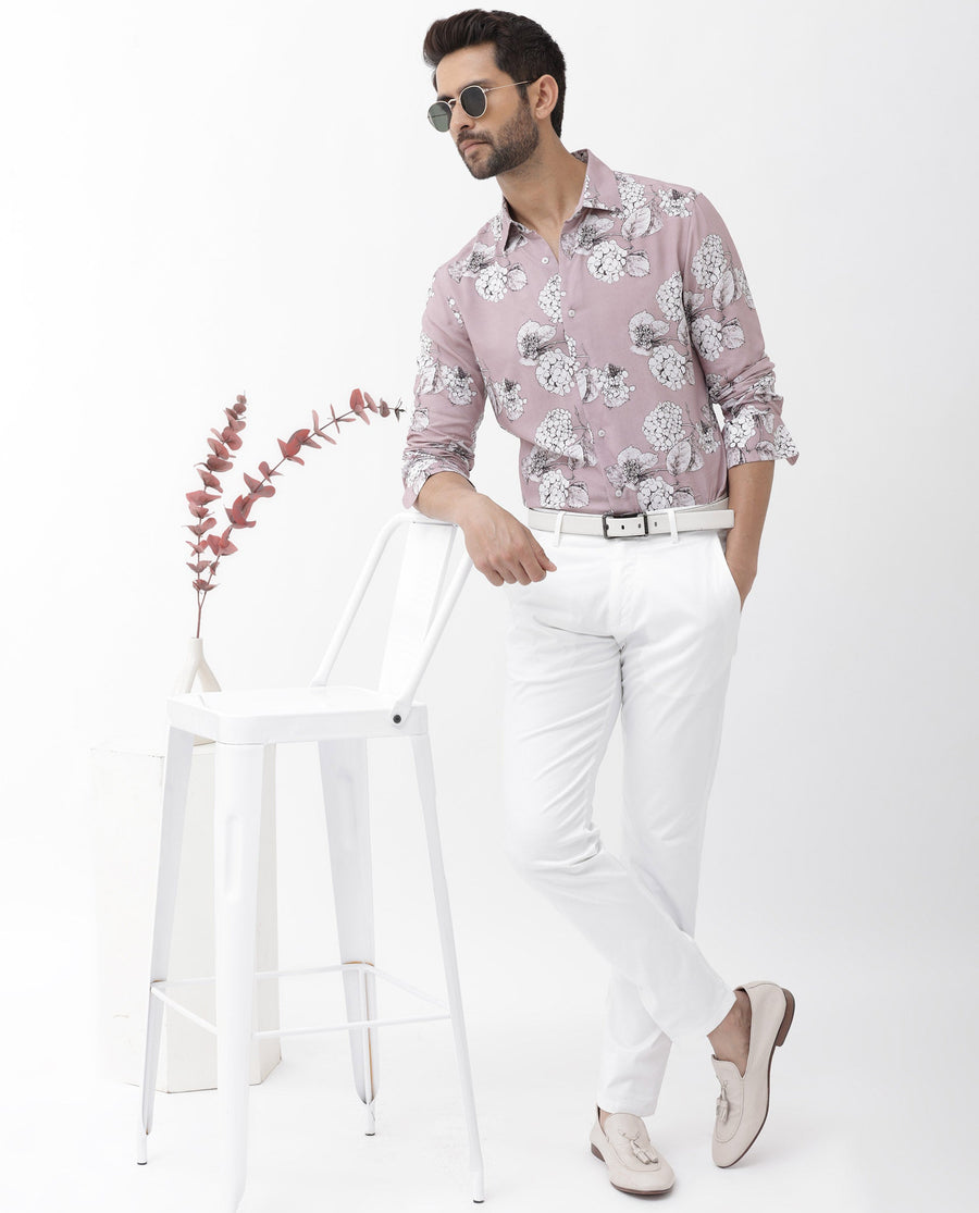 Rare Rabbit Men's Sakon Dusky Pink Viscose Floral Print Regular Fit Full Sleeve Collared Shirt
