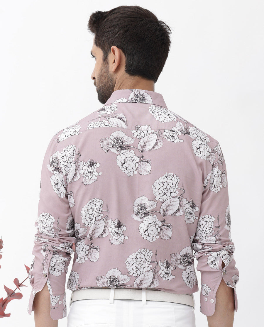 Rare Rabbit Men's Sakon Dusky Pink Viscose Floral Print Regular Fit Full Sleeve Collared Shirt