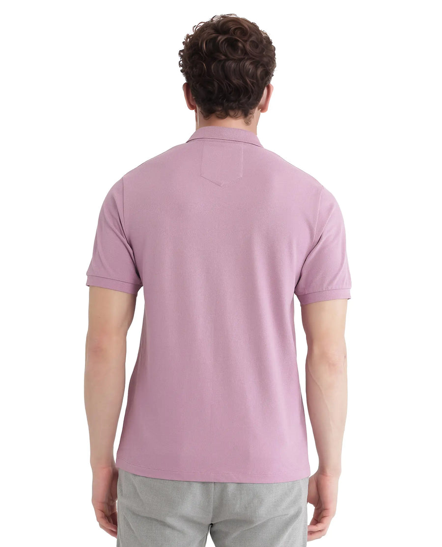 Rare Rabbit Men's Salis-25 Dusky Pink Cotton Blend Plain Regular Fit Half Sleeve Polo