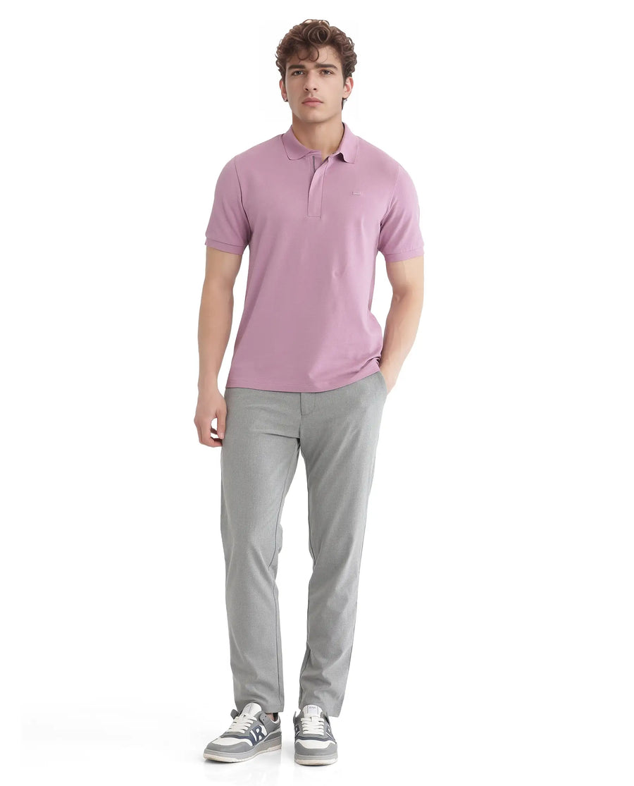 Rare Rabbit Men's Salis-25 Dusky Pink Cotton Blend Plain Regular Fit Half Sleeve Polo