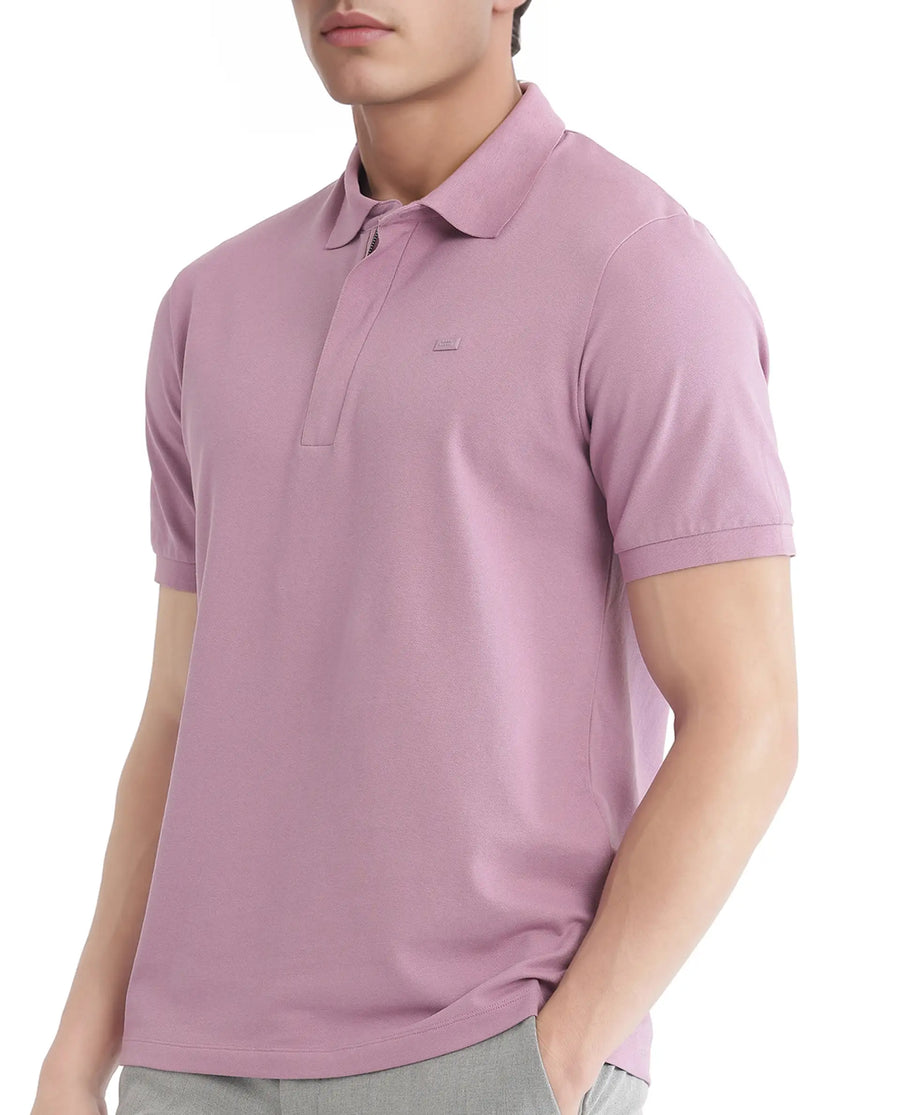 Rare Rabbit Men's Salis-25 Dusky Pink Cotton Blend Plain Regular Fit Half Sleeve Polo
